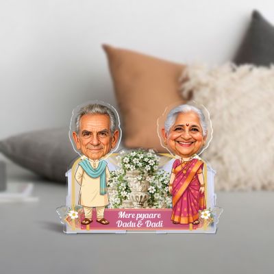 Personalized Mere Pyaare Dadu & Dadi Funny Bobblehead Caricature Battery Powered Shaking Head Gift for Grandparents Home Decor Tabletop Desk Decoration